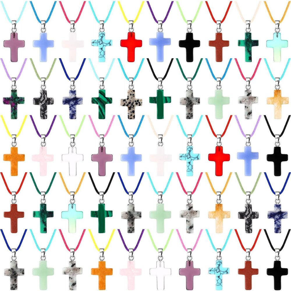 2371 50 Pieces Stone Cross Gemstone Pendant Charms Cross Quartz Crystal